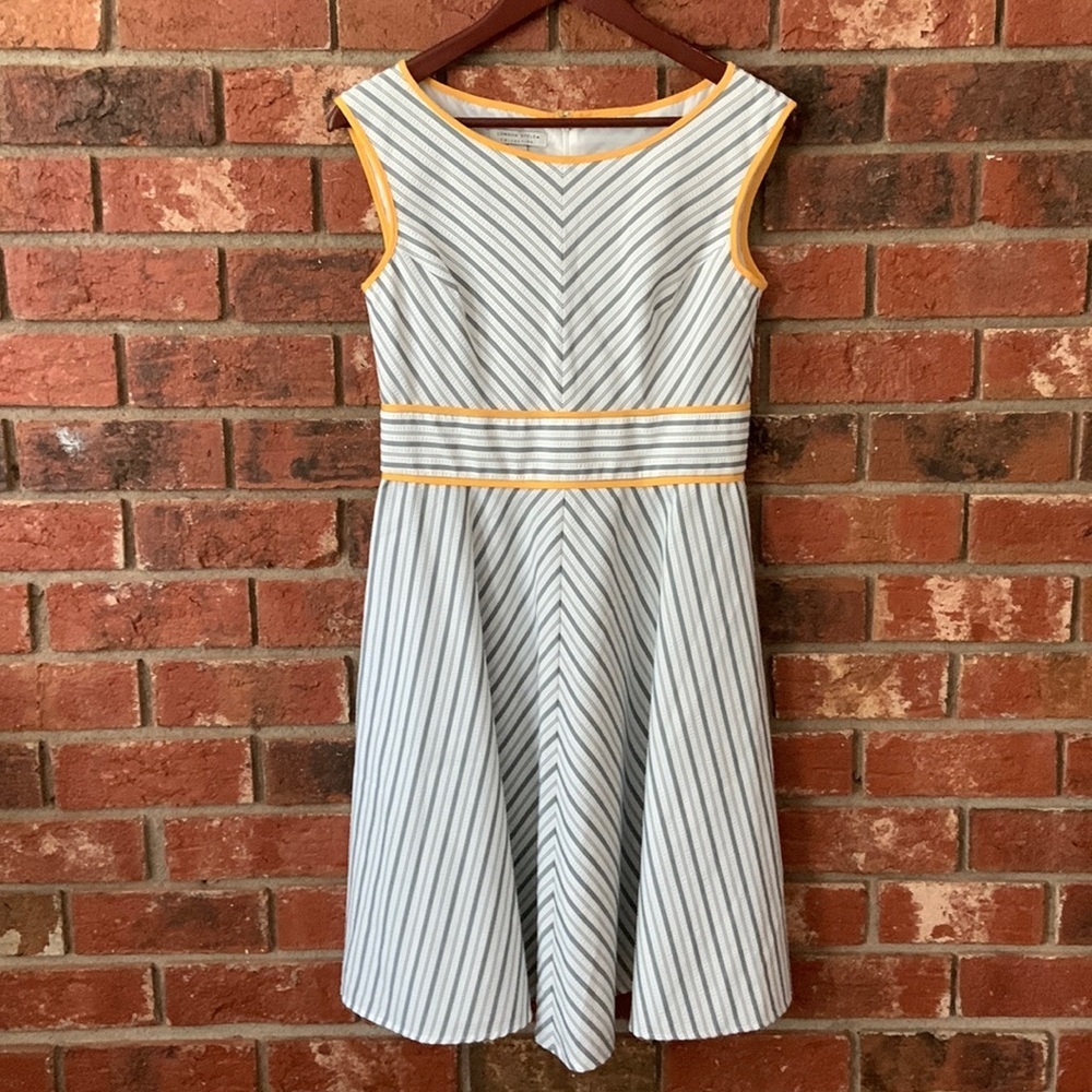 London Style Collection Gray Yellow Seersucker Dress
